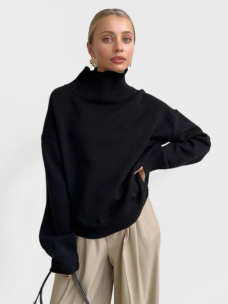 Womens Turtleneck  Long Sleeve Oversized  Knit Pullover Sweater