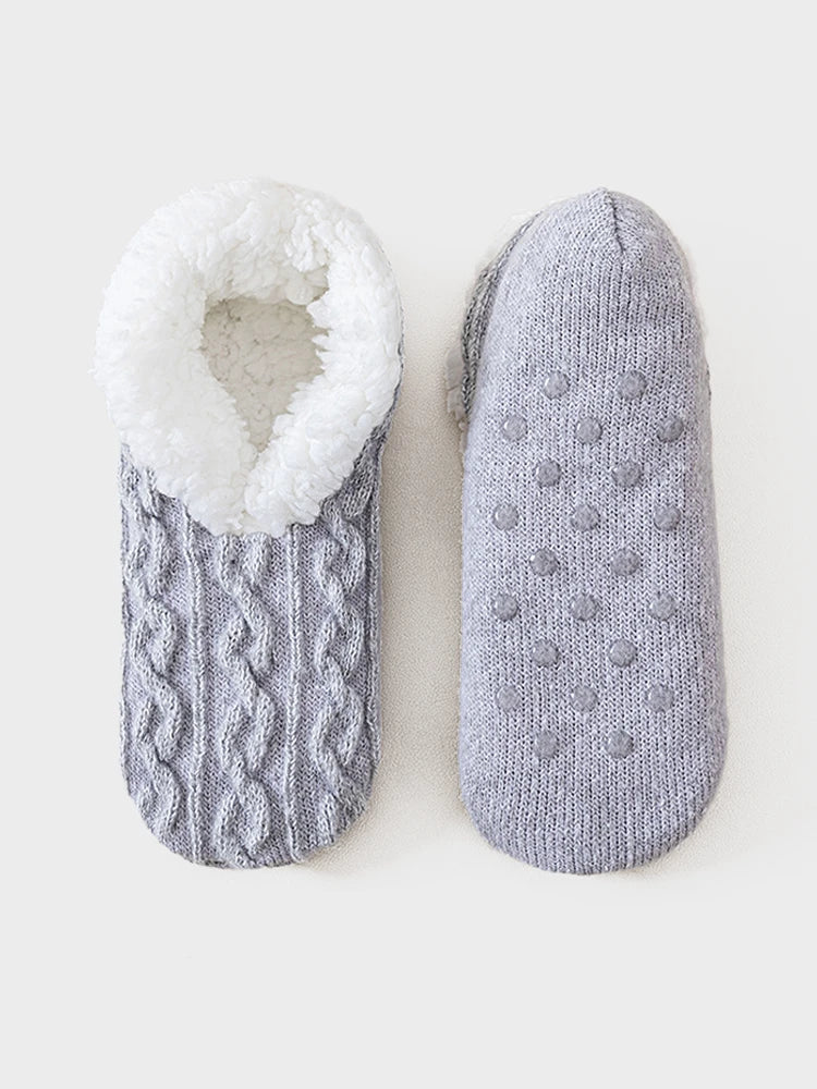 Women's fleece-lined non-slip floor socks